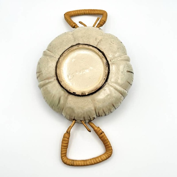 Likely Carstens Bowl West Germany Art Pottery Lava Glaze w Wicker Handles - Picture 9 of 13